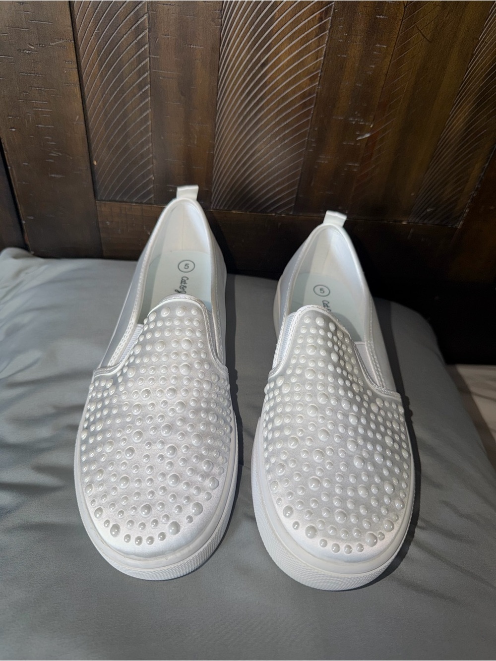Cat & Jack White Slip-On Moccasins with Pearl-Like Studs
